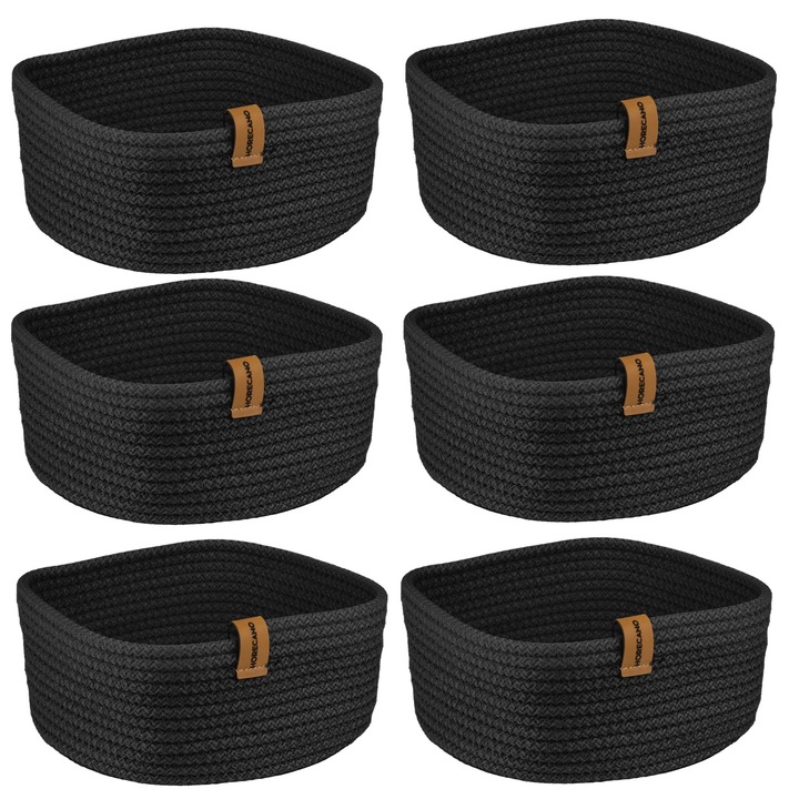 Set 6 cosuri paine/depozitare patrate CULINARO, din snur textil impletit, 19x19xh7cm, negru