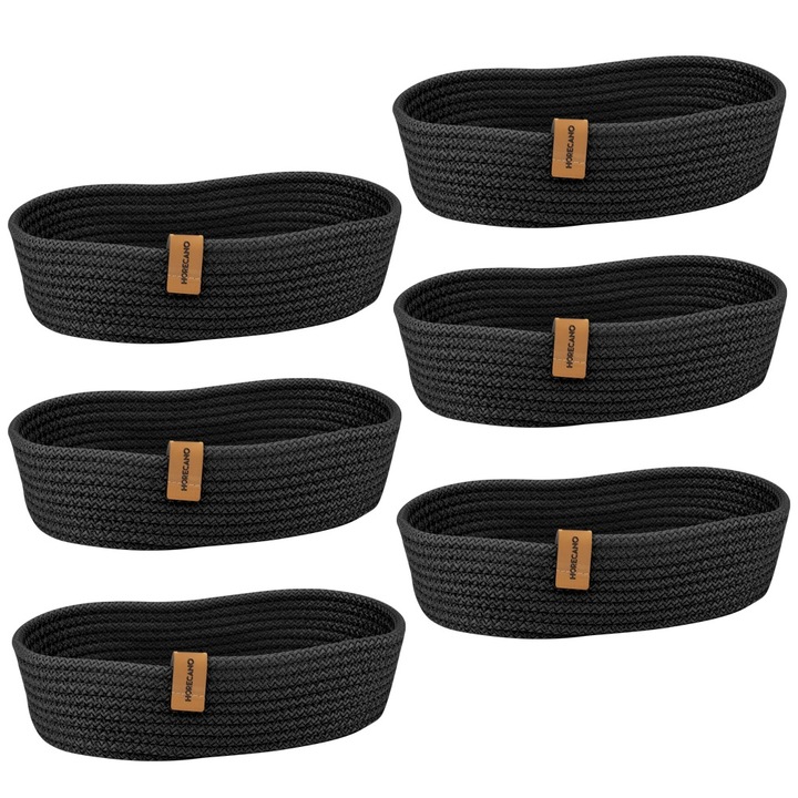 Set 6 cosuri paine/depozitare ovale CULINARO, din snur textil impletit, 25x15xh6cm, negru