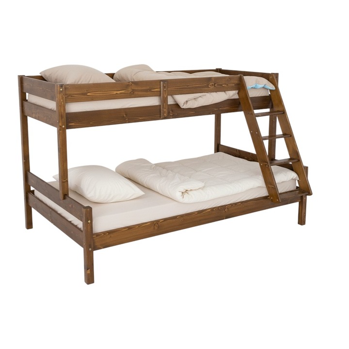 Pat etajat Transilvan, Alexandra, Lemn Masiv, Inaltime 155 cm, 80/120x200 cm, Nuc