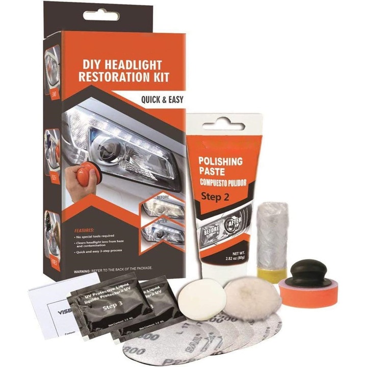 Kit polish auto profesional pentru faruri cu multiple accesorii eMAG.ro