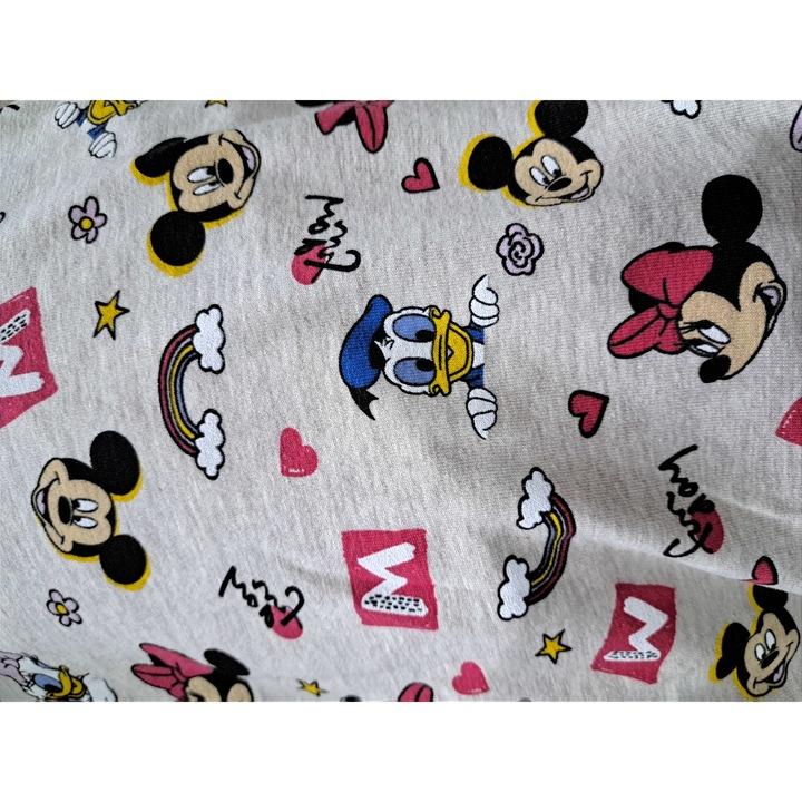 Metraj jersey bumbac elastic 180 × 100 cm crem imprimeu personaje