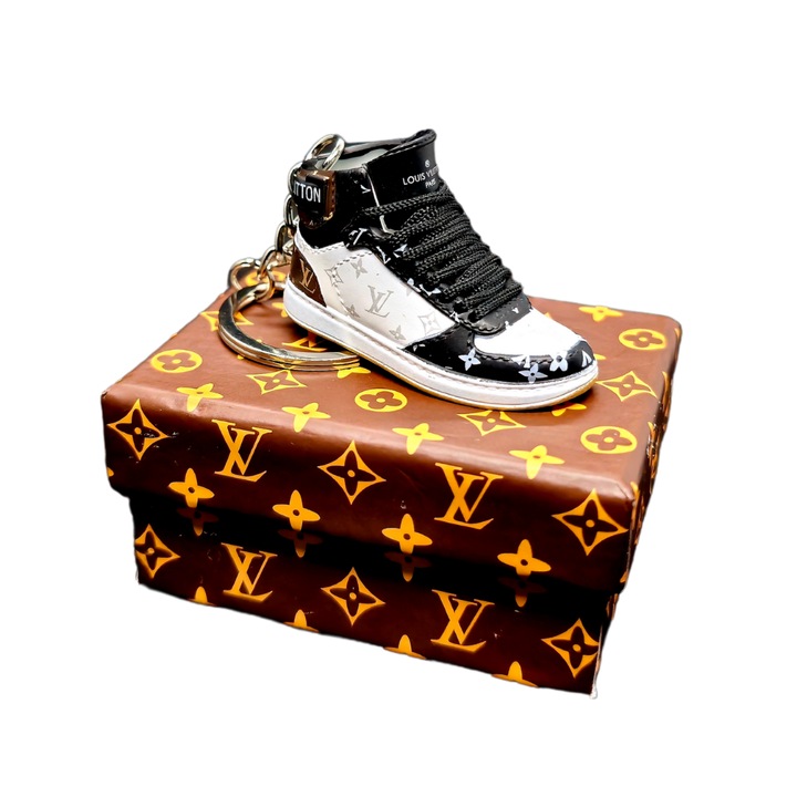 Breloc pentru chei model x Louis Vuitton x Rivoli - Paris Edition, PVC + Cauciuc, Handmade, 5cm x 2cm x 2cm, Negru + Alb