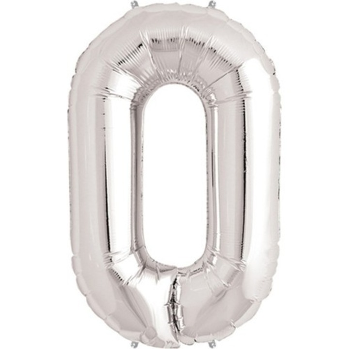 Фолиев балон Flippy, цифра 0, 81 см, за въздух или хелий, сребрист