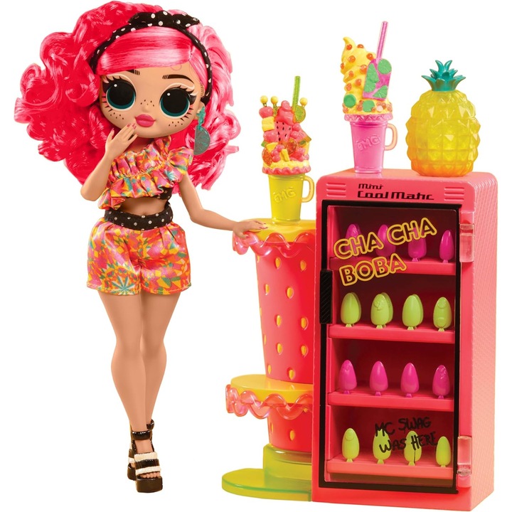 Papusa LOL Surprise OMG Sweet Nails Pinky Pops Fruit Shop cu 15 Surprize - Lac pentru Unghii Press-On, Stickers si Sclipici, 28 cm