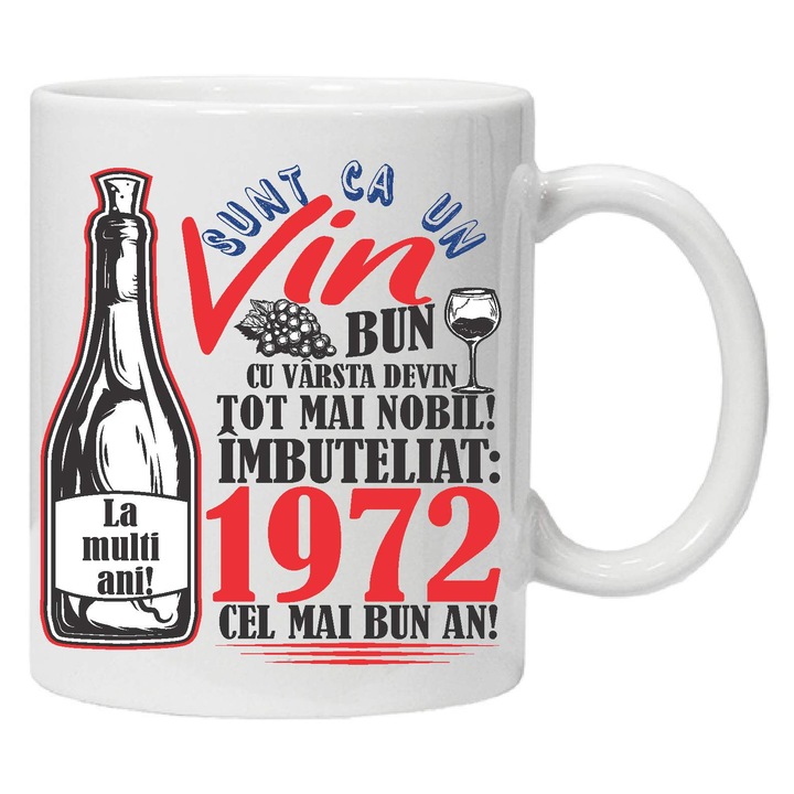 Cana personalizata "Un Vin Bun", 1972, CRD PRINT, 330ml, alba