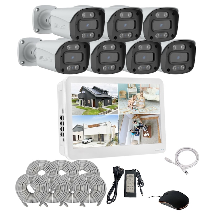 Kit de supraveghere video ENVIO complet IP POE cu 7 camere FULL COLOR 4MP PESS-KIT7CHMDFM70H400-DLM