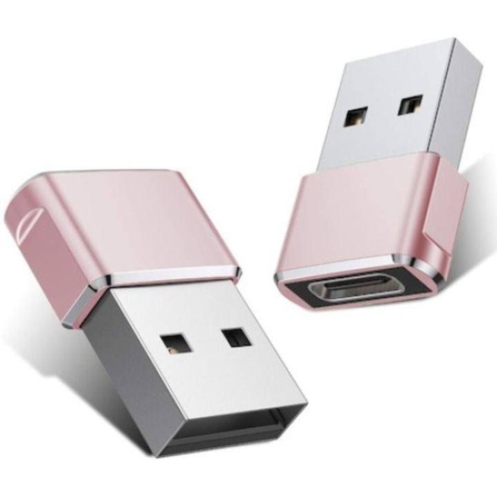 Mini USB / Type C-USB adapter, gyors átviteli sebesség - Pink, Dactylion®