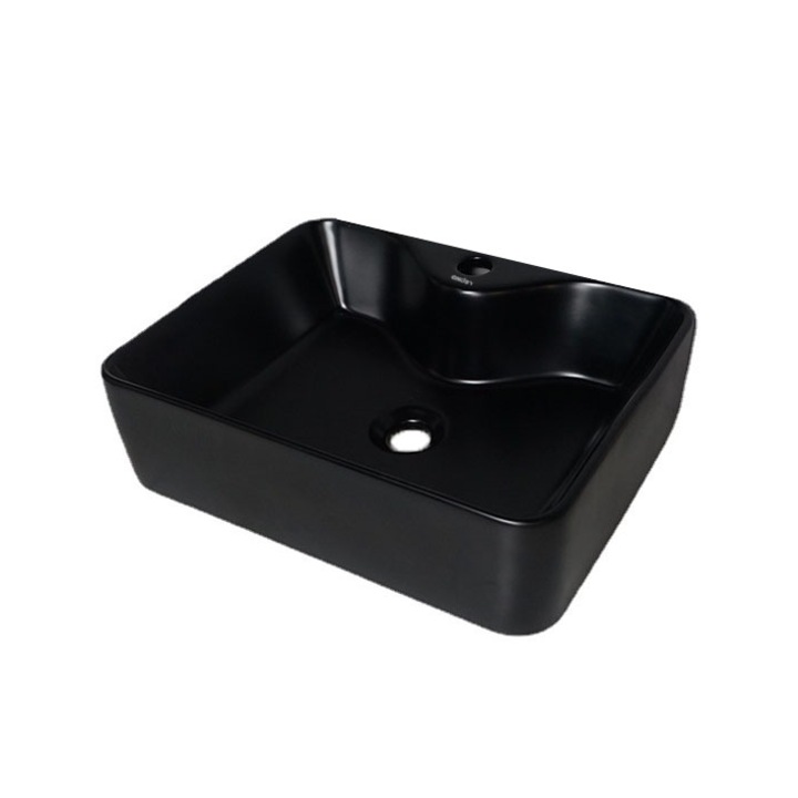 Lavoar pe blat chuvieta baie dreptunghi, 48 x 38 x 14 cm, ceramic, design modern si elegant, negru