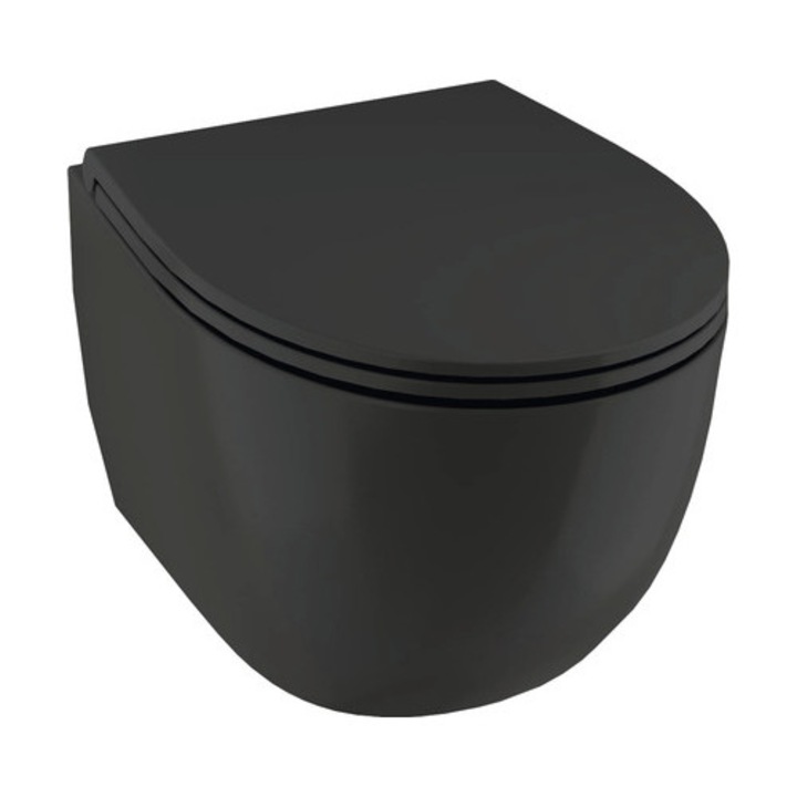 Set Vas Wc Jungborn Two, Fara Margine De Clatire, Tehnologie Turbo-flush, Negru Mat, Include Capac Wc