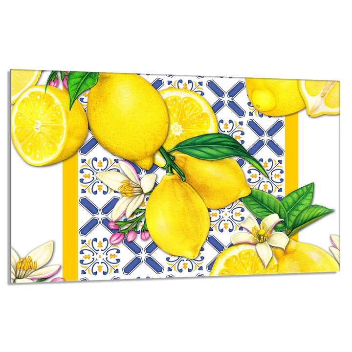 Placa de protectie sticla pentru aragaz 80x52cm Lemons