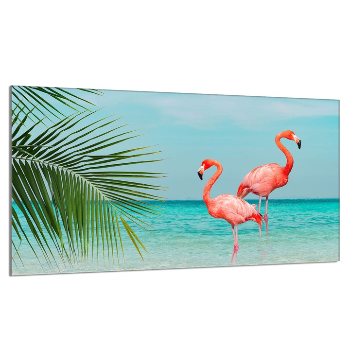 Üveg tűzhelyvédő lap 90x52cm Flamingó