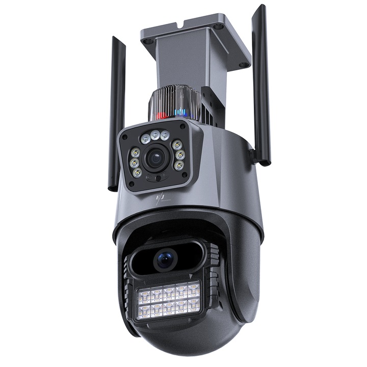 Camera de supraveghere dubla, EJ PRODUCTS, Q322, WIFI, 6MP, IP 66, leduri lumina, comunicare bidirectionala, alarma, senzor miscare, exterior, negru