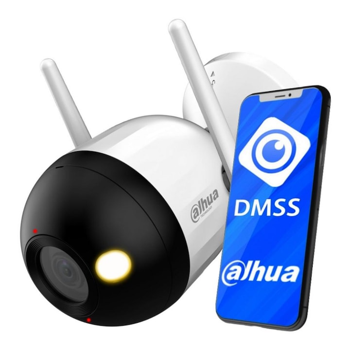 Kamera, IP, Dahua, IPC-HFW1239DQ-PV-STW, 2Mpx, 1920x1080px, Lencse 2,8 mm, Mozgásérzékelés, Színes kép éjszaka, IR 30m-ig, 3 világítási mód, IP67, Mikrofon, Hangszóró, Fehér/Fekete