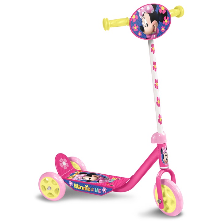 Тротинетка за момиче с 3 колела, многоцветна, 2-5 години, макс. 20 кг, регулируемо кормило, нехлъзгаща се платформа, Мини Маус