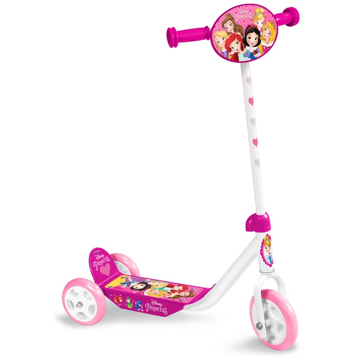 Тротинетка за момичета с 3 колела, многоцветна, 2-5 години, макс. 20 кг, регулируемо кормило, неплъзгаща се платформа, Princess, Disney