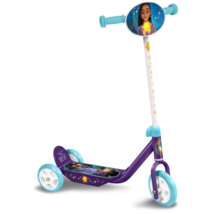 Тротинетка за момиче с 3 колела, многоцветна, 2-5 години, макс. 20 кг, регулируемо кормило, нехлъзгаща се платформа, Wish, Disney