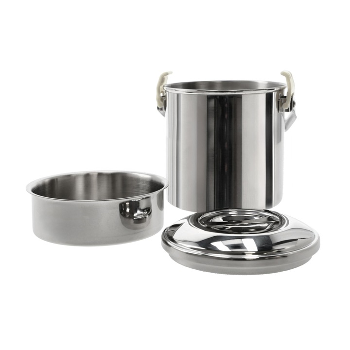 Oala cu vas si capac pentru camping Billy, Zebra Thailand, Inox, Sistem de Inchidere automat, 3 l, 16 x 16 cm, Argintiu