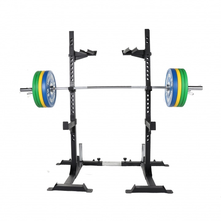 Set profesional, rack si haltera cu discuri olimpice si sigurante pe arc, 140 kg, Gorilla Sports