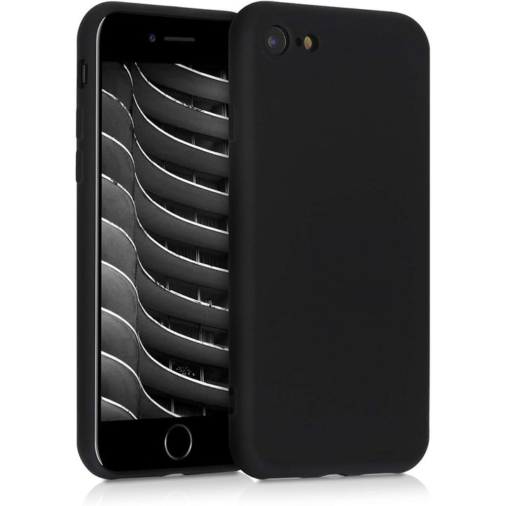 iPhone 7 / 8 / SE 2020 / SE 2022 kompatibilis szilikon hátlaptok, velúr belsővel, matt, fekete, Silicon