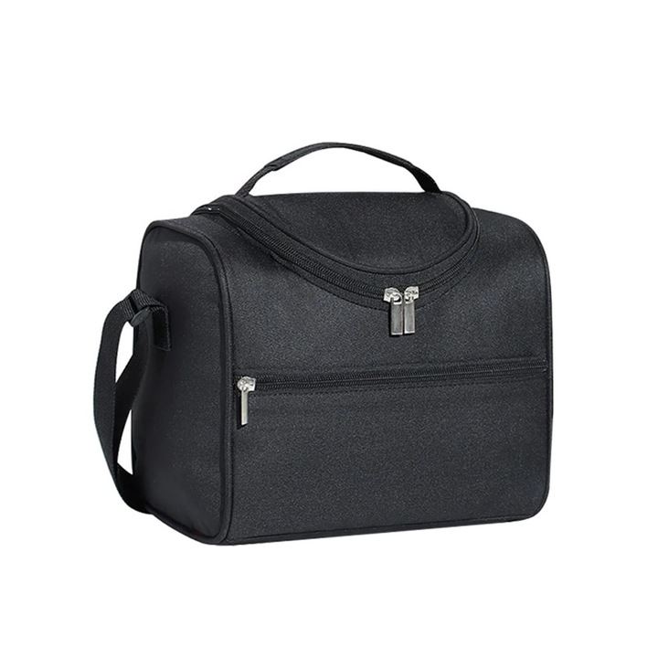 Geanta Frigorifica, 21x17x 24 cm, 9L, PVC/Aluminiu, pentru pranz, cu maner de transport, Negru