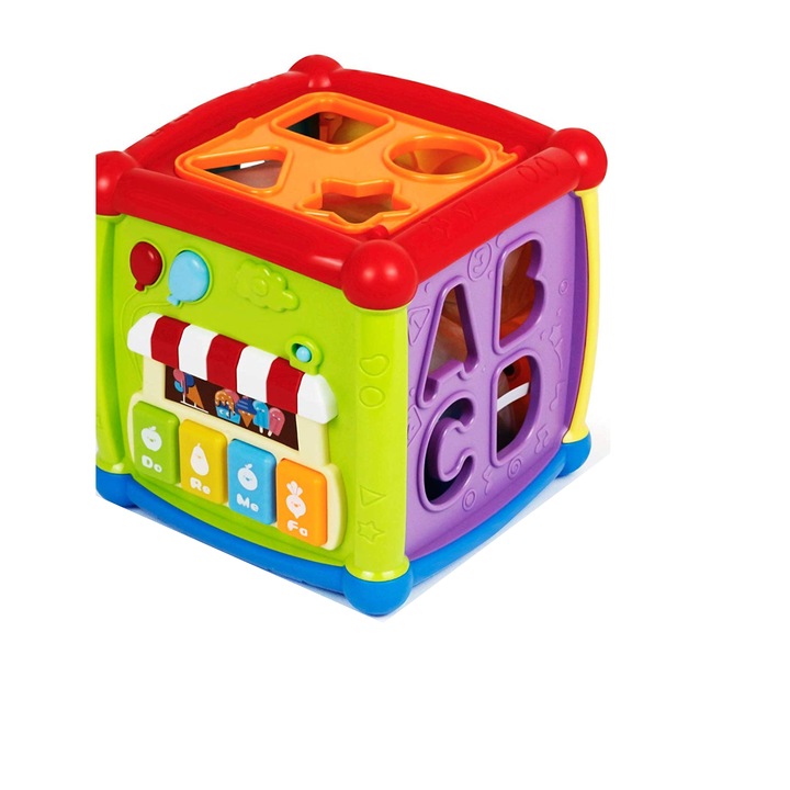 Set jucarie cuburi pentru copii, litere si forme geometrice, cu sunete si lumini, 12 piese