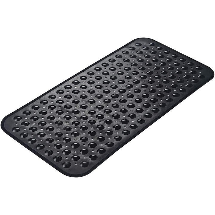 Covor antiderapant pentru cada, Ronyes®, lavabile la masina cu gauri de scurgere, pentru batrani si copii, cauciuc, 70 x 38 cm, Negru