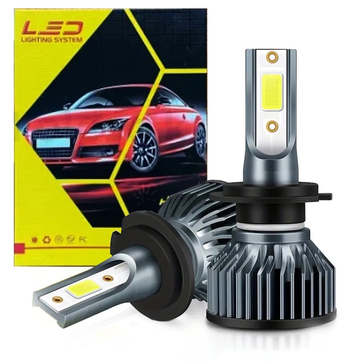 H7 LED izzók, 100 W, 12000 lumen, 2 darab, Plug&Play Canbus, ventilátor és réz hűtőrúd, 30 000 óra, SONORH®