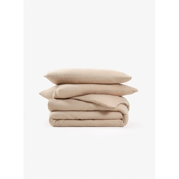 Set lenjerie de pat din in Nugat, husa pilota si 2 huse perne, pentru pilota de dimensiuni 200x220 cm, uni