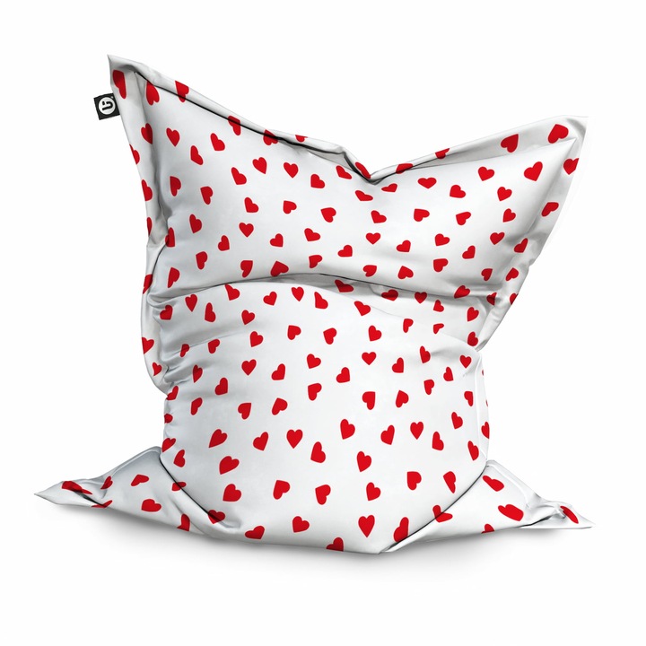 Fotoliu Updeco Puf Bean Bag tip Perna, impermeabil, indoor/outdoor, sac interior, 115 x 150 x 25 cm, inimi fundal alb