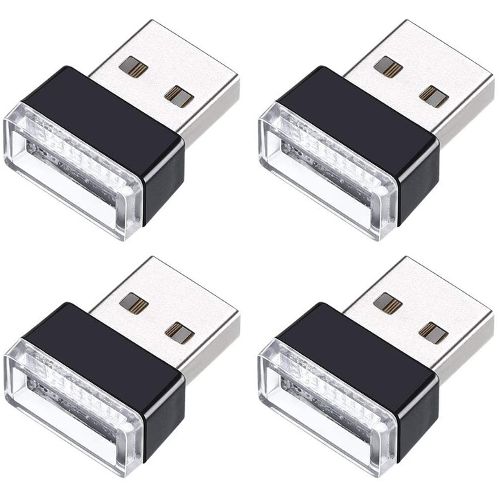 Комплект от 4 броя автомобилна амбиентна светлина, Axroad Mall, USB, Ниска консумация, Лесен за инсталиране и транспортиране, Устойчив на износване, За лаптоп, power bank, PC, 1,5*0,8*2 см, син
