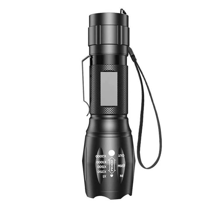 Мощен 395nm UV фенер, JENUOS®, метален корпус, дизайн с двойна светлина, фокусираща светлина, черен