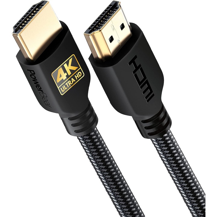 PowerBear 4K HDMI кабел, 60Hz, Ultra HD, 2K, 1080P, ARC & CL3 съвместим, за лаптоп, монитор, PS5, PS4, Xbox One, Apple TV, Fire TV, дължина 0,3 м