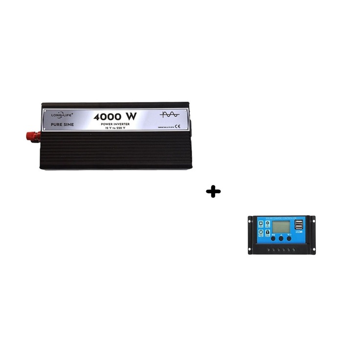 Инвертор 4000 W, чист синус, 12 V - 220 V, системи за кола и слънчеви панели, инвертор с чиста вълна, стрелба, каравана, дом на колела, тестван с осцилоскоп, лодка, къща, включен контролер 30A