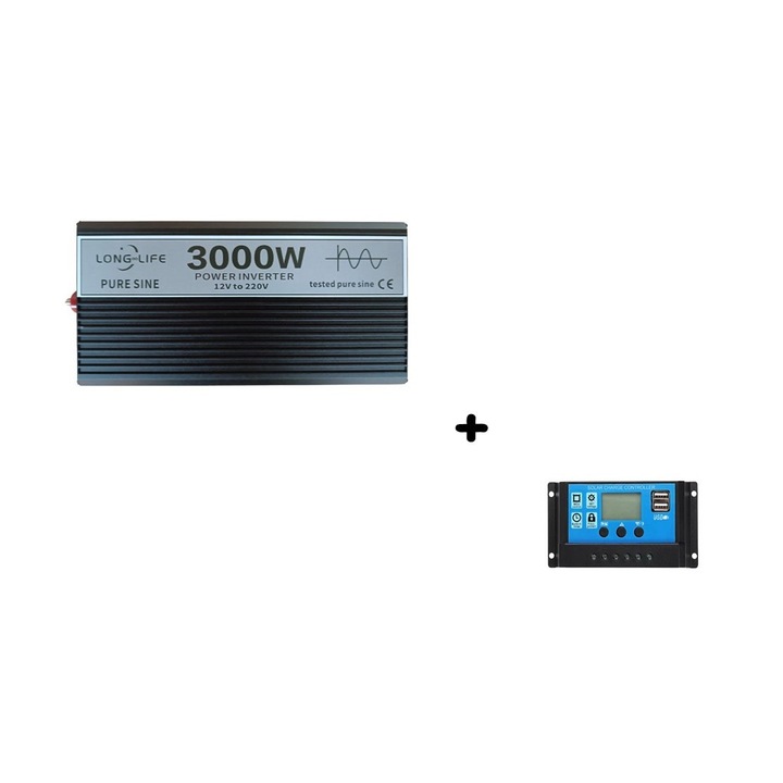 Инвертор 3000 W, чист синус, 12 V - 220 V, системи за автомобили и слънчеви панели, чист вълнов инвертор, стрелба, каравана, дом на колела, тестван с осцилоскоп, лодка, къща, включен контролер 30A