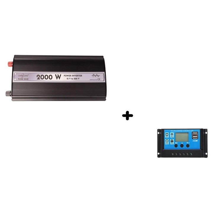 Invertor 2000 W, sinus pur, 12 V - 220 V, auto si sisteme panouri solare, inverter unda pura, tir, rulota, autorulota, testat osciloscop, barca, casa, controller 30A inclus