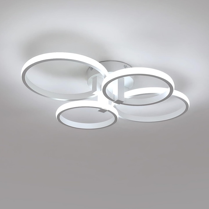 4-кръгов LED полилей, Goeco, алуминий, 48 W, 57 x 46 x 11 см, бял