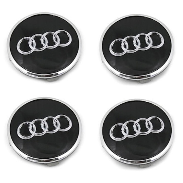 Set 4 capacele roti 61mm Audi A3, A4, A5, A6, A7, A8, Q3, Q5, Q7 pentru jante aliaj, Negre