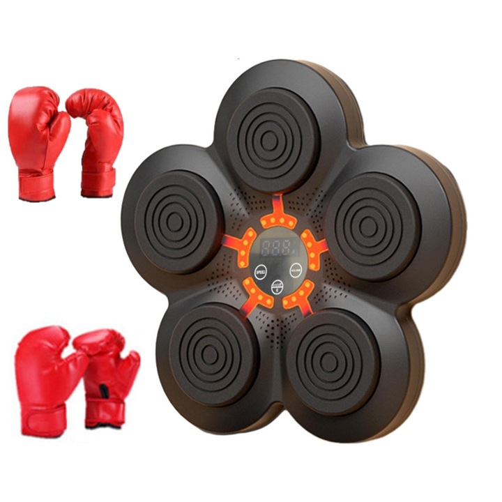 Tinta de Antrenament pentru Box, Echipamentul Electronic de Lovire, Bluetooth cu Ritmuri Variate pentru Antrenamentul de Kickboxing, Sparring, Antrenament Wing Chun, Muay Thai, Copii Si Adulti, 2 seturi de Manusi