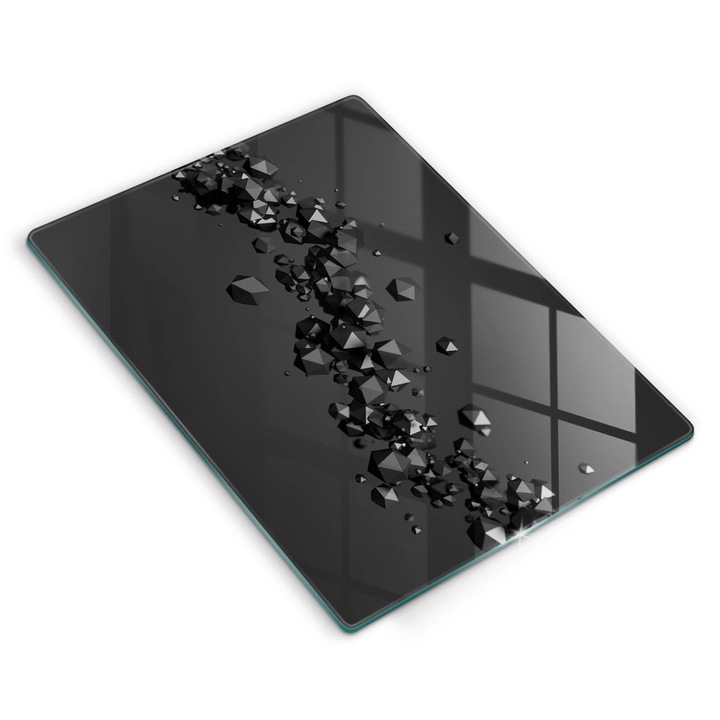 Tocator de bucatarie, Wallfluent, din sticla, 40x52 cm, Abstractia formelor 3D, Gri, 010010520130000275216
