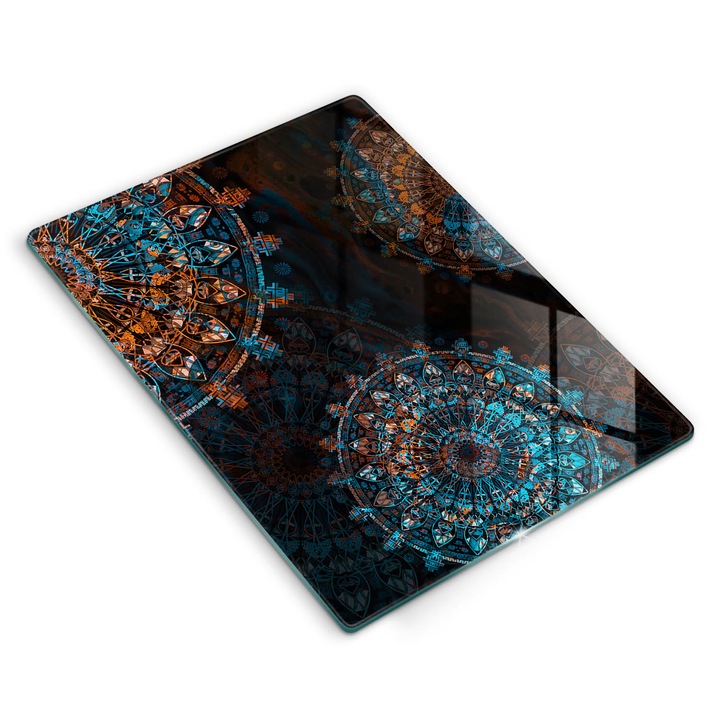 Tocator de bucatarie, Wallfluent, din sticla, 40x52 cm, BOHO CIRCLE VINTAGE, Negru, 010010520130000088910