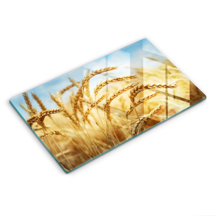 Tocator de bucatarie, Wallfluent, din sticla, 52x30 cm, Urechi de cereale pe camp, Galben, 010010520120000077380