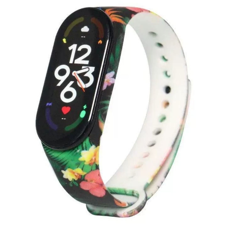 Curea MULLER din silicon pentru bratara smart compatibila cu Xiaomi Mi Band 3 / 4, Garden flowers