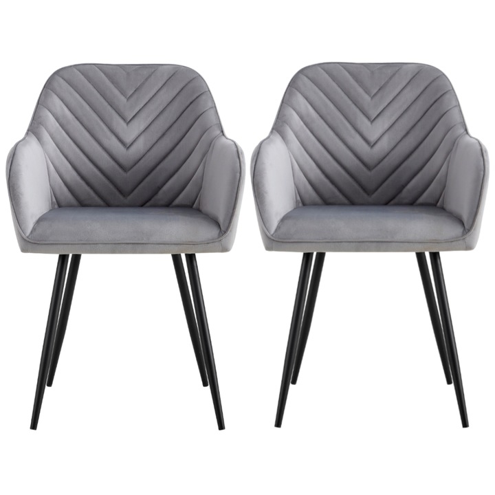 Set 2 scaune tapitate, Harry, Viking, 48 x 57 x 86 cm, velur, gri