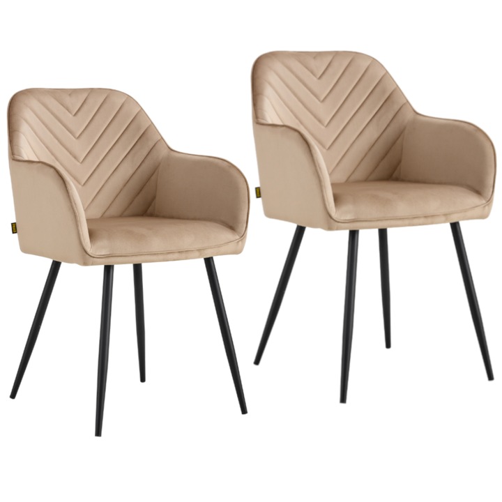 Set 2 scaune tapitate, Harry, Viking, 48 x 57 x 86 cm, velur, bej