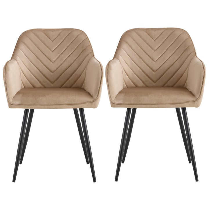 Set 2 scaune tapitate, Harry, Viking, 48 x 57 x 86 cm, velur, bej