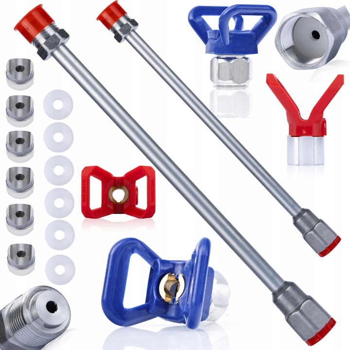 Set lance si accesorii pentru pistol vopsit Rosfix, 50cm + 30cm, otel inoxidabil, 18 Elemente, multicolor