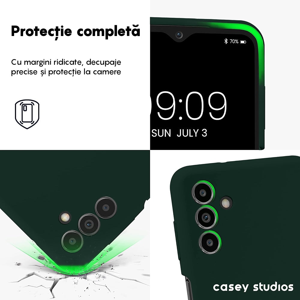 Husa CASEY STUDIOS™ compatibila cu Samsung Galaxy A13 5G/A04s/M13 5G, Soft Silicone Premium, Microfibra in Interior, Verde inchis, de Protectie, Ultra Slim, pentru Incarcare Wireless, Margini Ridicate pentru Protectia Ecranului si a Camerelor