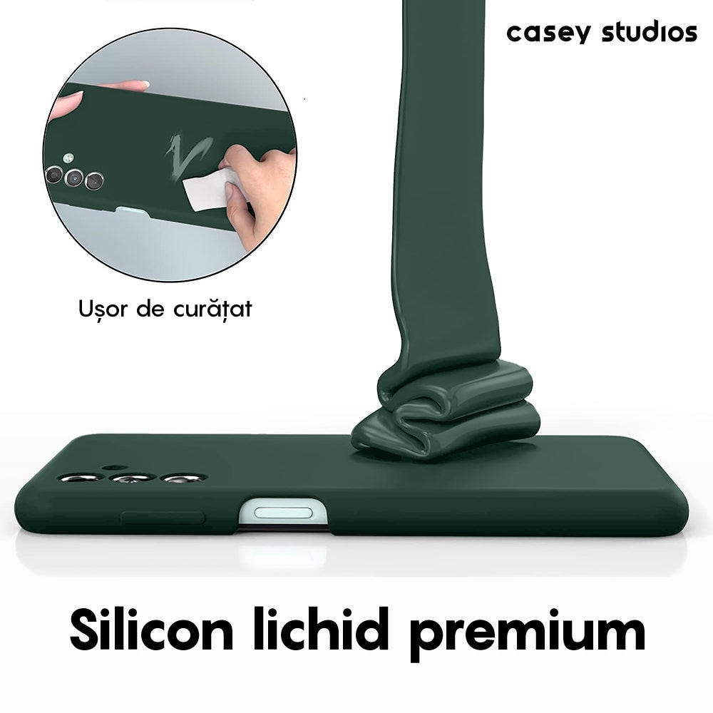 Husa CASEY STUDIOS™ compatibila cu Samsung Galaxy A13 5G/A04s/M13 5G, Soft Silicone Premium, Microfibra in Interior, Verde inchis, de Protectie, Ultra Slim, pentru Incarcare Wireless, Margini Ridicate pentru Protectia Ecranului si a Camerelor
