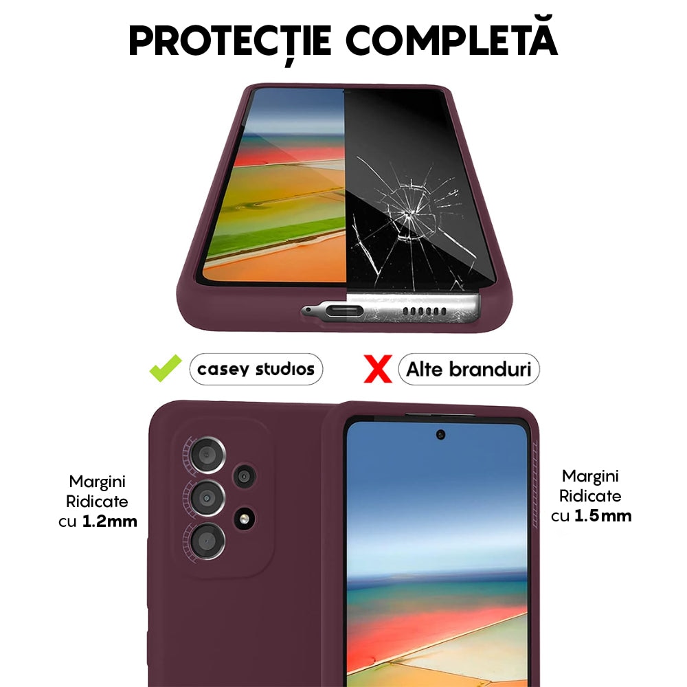 Husa CASEY STUDIOS™ compatibila cu Samsung Galaxy A53, Soft Silicone Premium, Microfibra in Interior, Rosu bordo, de Protectie, Ultra Slim, pentru Incarcare Wireless, Margini Ridicate pentru Protectia Ecranului si a Camerelor