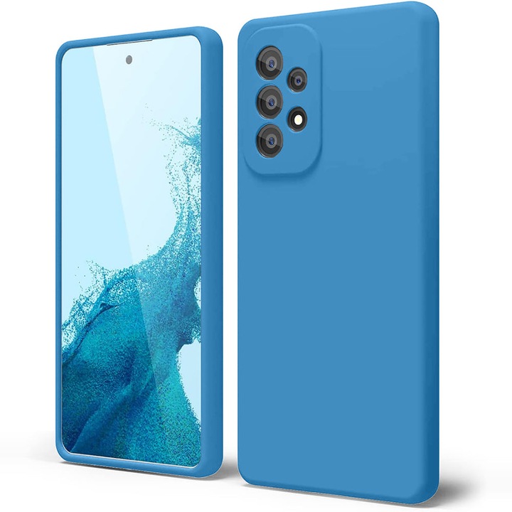 Husa CASEY STUDIOS™ compatibila cu Samsung Galaxy A53, Soft Silicone Premium, Microfibra in Interior, Albastru aquamarin, de Protectie, Ultra Slim, pentru Incarcare Wireless, Margini Ridicate pentru Protectia Ecranului si a Camerelor